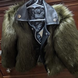 Hunter green fur and leather jacket